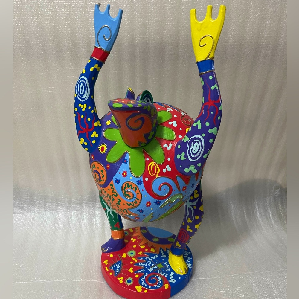 Colorful Handmade Carved Frog Piggy Bank – Coconut Art from Hawaii